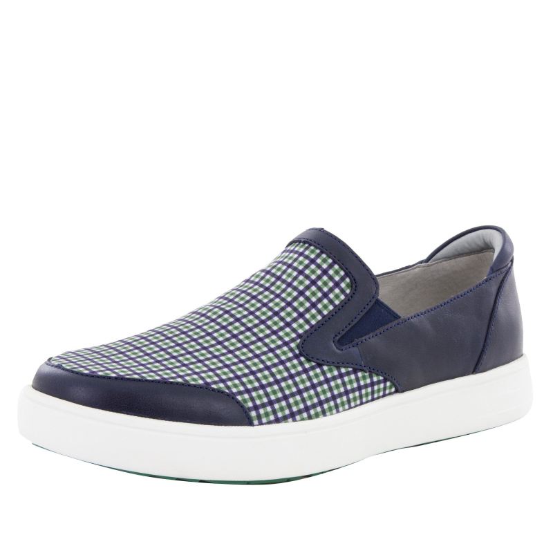 Alegria Men's Bender Navy Plaid Shoes