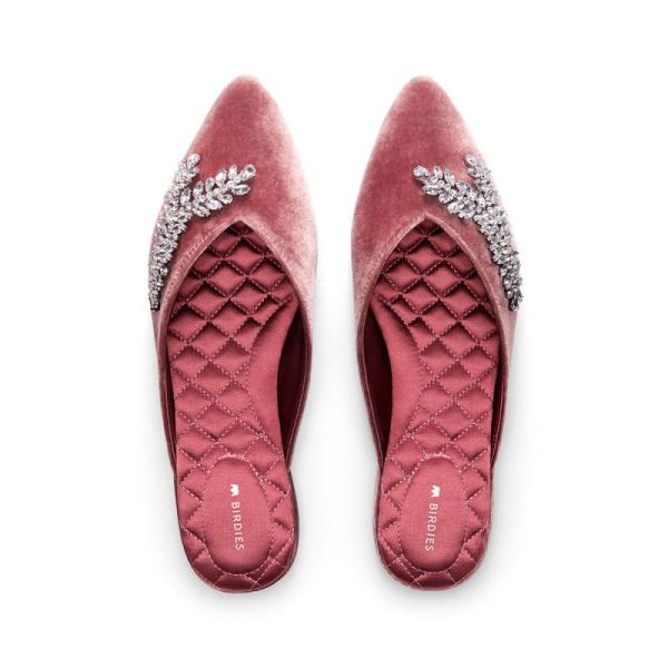 Birdies - Women's The Swan-Jeweled Pink Velvet Slide-Jeweled Raspberry - Click Image to Close