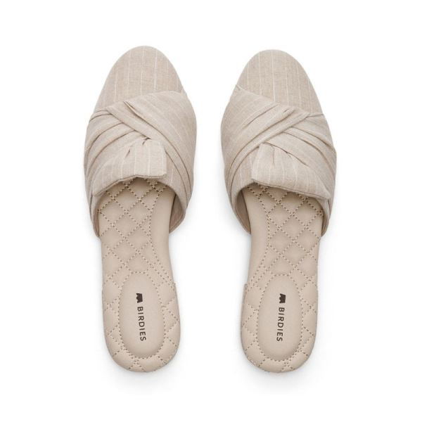 Birdies - Women's The Songbird-Vegan Neutral Linen Slide-Natural Stripe