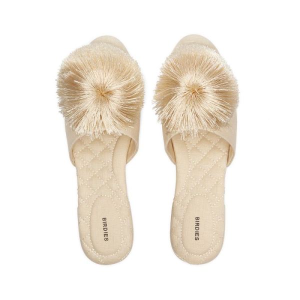 Birdies - Women's The Songbird-Vegan Cream Linen Slide-Linen - Click Image to Close