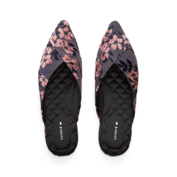 Birdies - Women's The Swan-Blue Floral Velvet Slide-Cherry Blossom