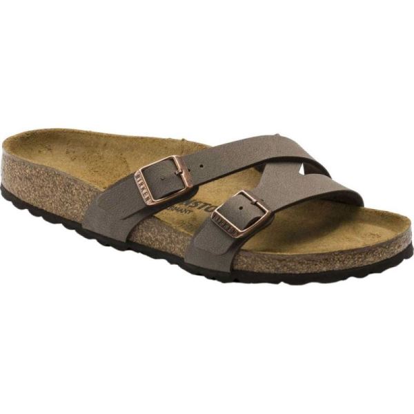 Women's Birkenstock Yao Two Strap Slide Mocha Birkibuc - Click Image to Close