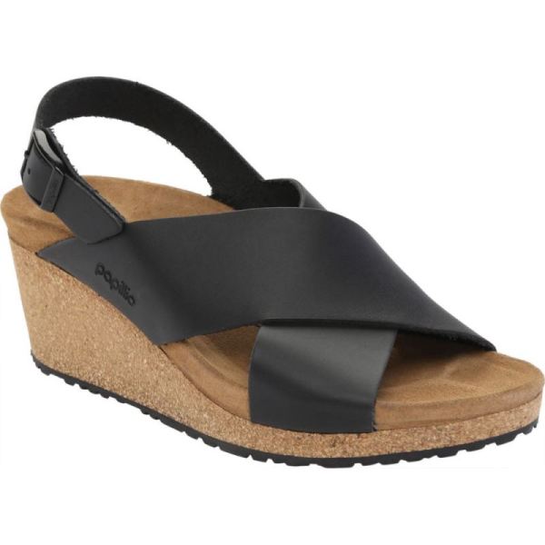 Women's Birkenstock Papillio Samira Wedge Slingback Black Natural Leather - Click Image to Close