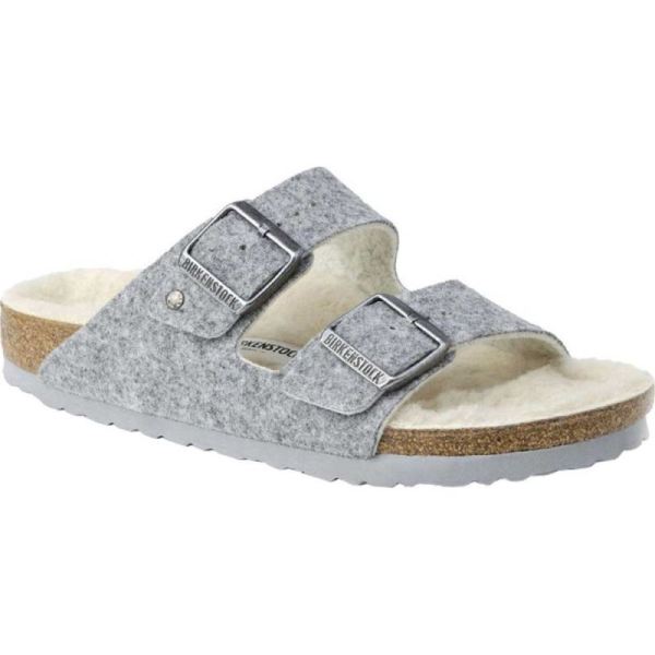 Women's Birkenstock Arizona Happy Lamb Slide Light Gray/Natural Wool