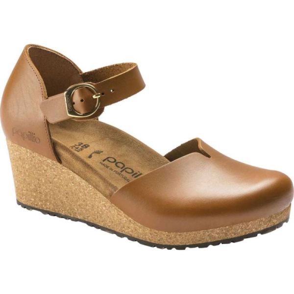 Women's Birkenstock Papillio Mary Wedge Closed Toe Sandal Ginger Brown Leather - Click Image to Close