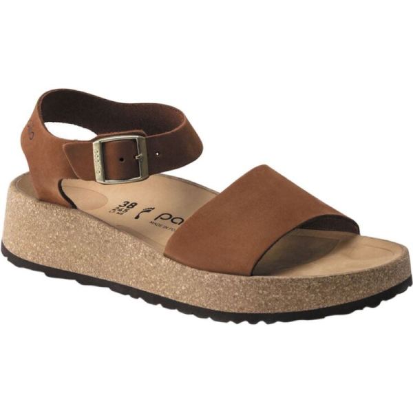 Women's Birkenstock Glenda Wedge Ankle Strap Sandal Pecan Nubuck - Click Image to Close