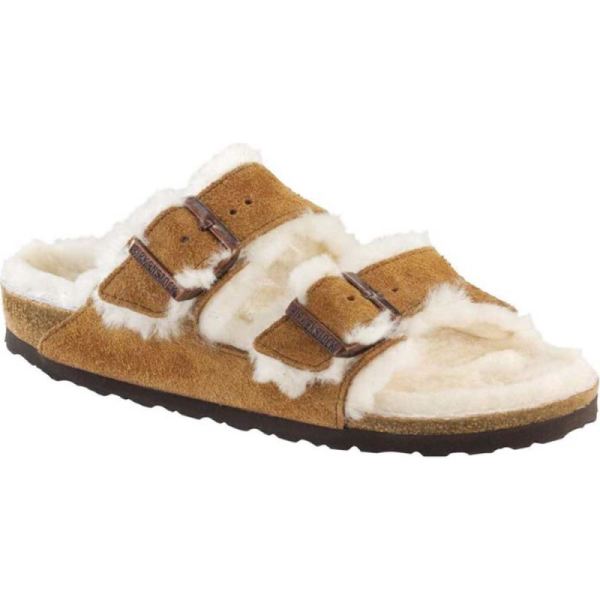 Men's Birkenstock Arizona Shearling Slide Mink/Natural Suede