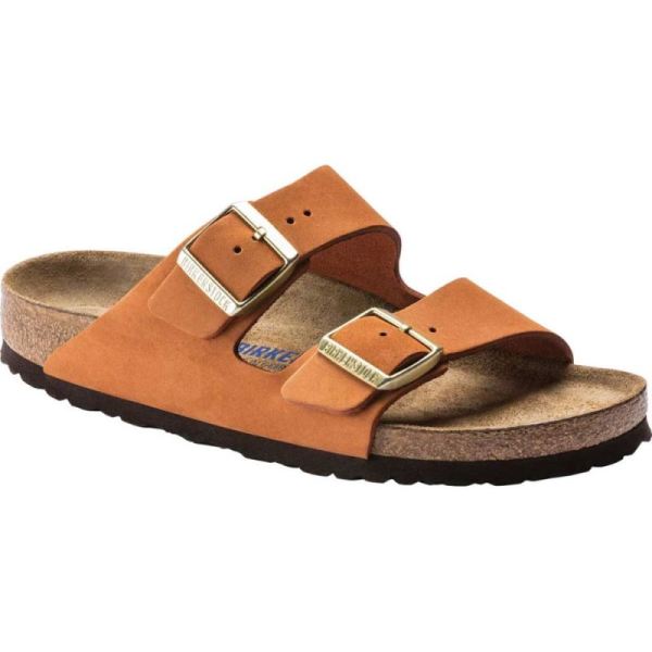 Women's Birkenstock Arizona Soft Footbed Nubuck Slide Pecan Nubuck - Click Image to Close