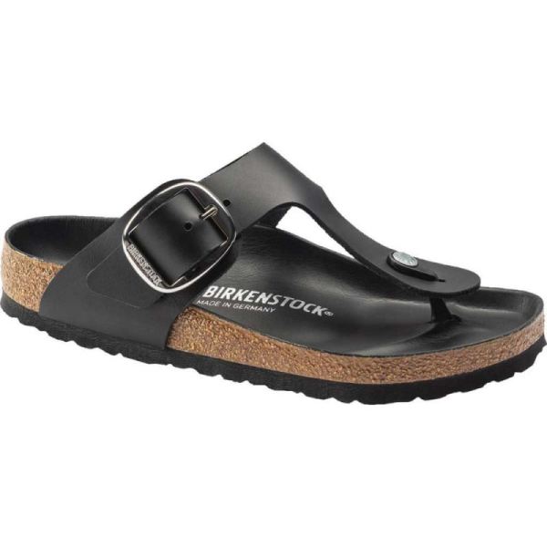 Women's Birkenstock Gizeh Big Buckle Thong Sandal Black Leather - Click Image to Close