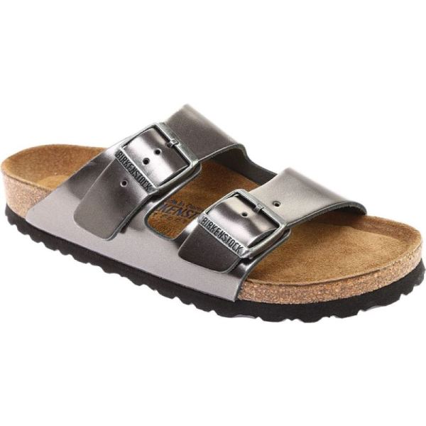 Women's Birkenstock Arizona Soft Footbed Leather Slide Metallic Anthracite Leather