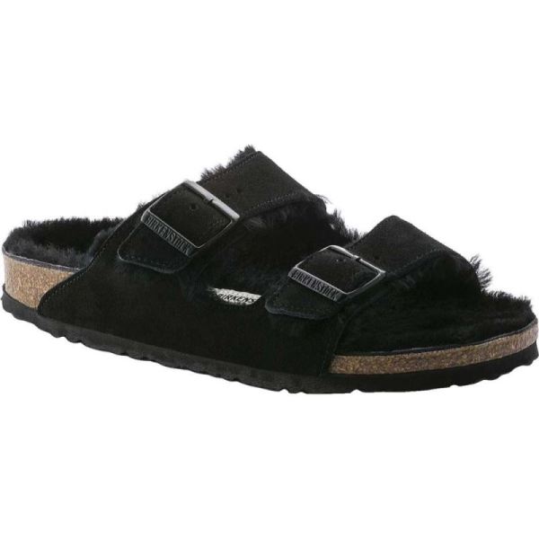 Women's Birkenstock Arizona Shearling Slide Black Suede/Black Shearling