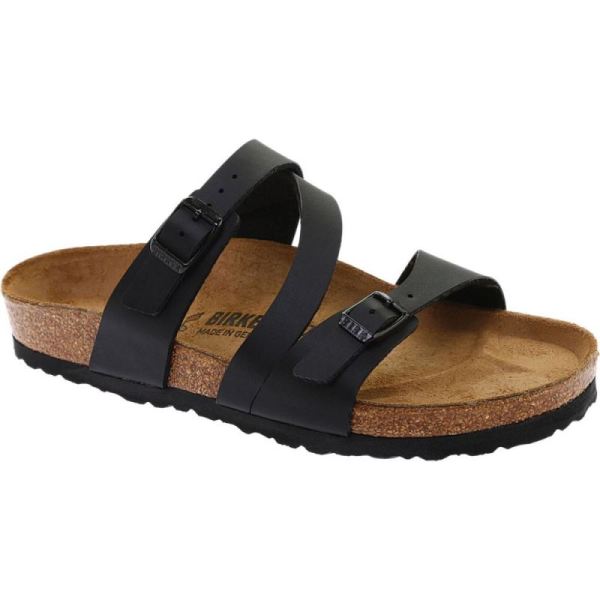 Women's Birkenstock Salina Strappy Slide Black Birko-Flor - Click Image to Close