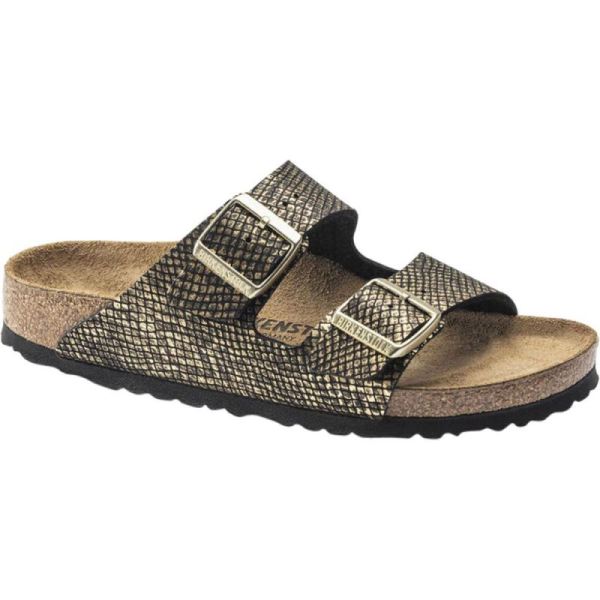 Women's Birkenstock Arizona Python Two Strap Slide Shiny Python Black Microfiber - Click Image to Close