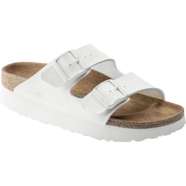 Women's Birkenstock Papillio Arizona Platform Vegan Two Strap Slide White Birko-Flor - Click Image to Close