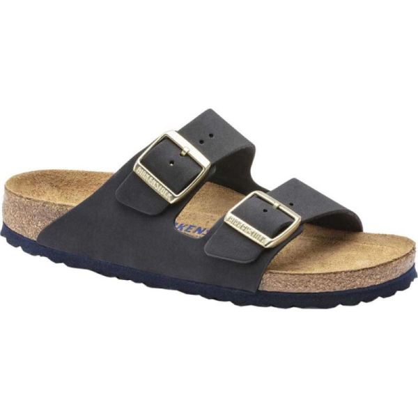 Women's Birkenstock Arizona Soft Footbed Nubuck Slide Midnight Nubuck - Click Image to Close