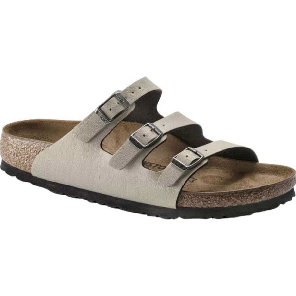 Women's Birkenstock Florida Fresh Three Strap Slide Stone Pull Up Birko-Flor - Click Image to Close