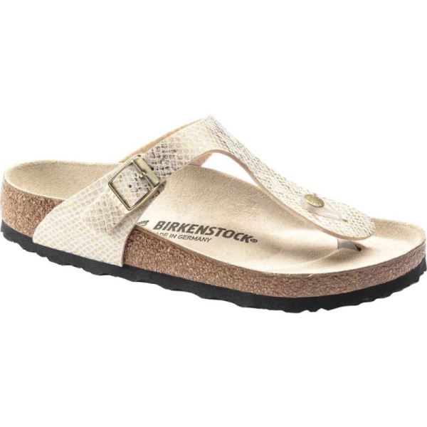 Women's Birkenstock Gizeh Thong Sandal Shiny Python Eggshell Microfiber - Click Image to Close