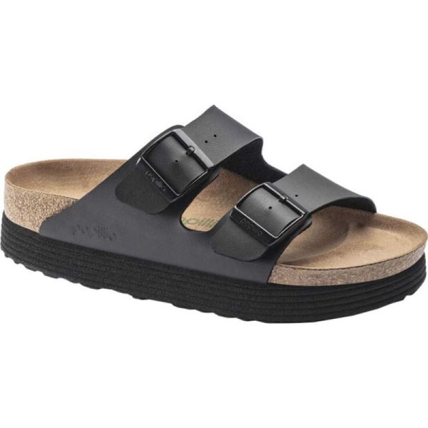 Women's Birkenstock Arizona Platform Vegan Slide Black Birko-Flor - Click Image to Close