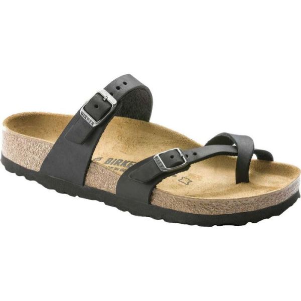 Women's Birkenstock Mayari Oiled Leather Thong Sandal Black Oiled Leather