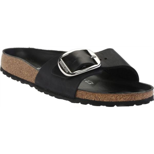 Women's Birkenstock Madrid Big Buckle Slide Black Oiled Leather