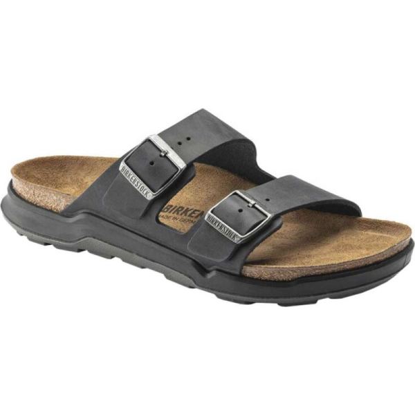 Men's Birkenstock Arizona CT Slide Black Oiled Nubuck Leather - Click Image to Close