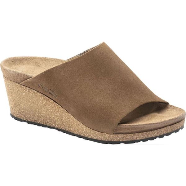 Women's Birkenstock Papillio Namica Suede Wedge Slide Tea Suede - Click Image to Close