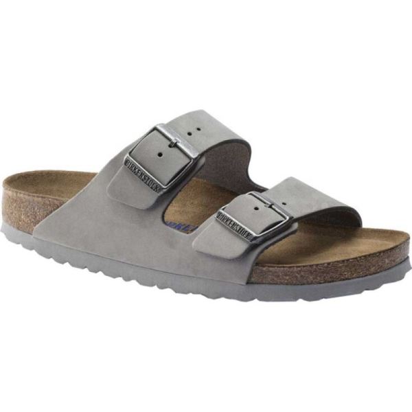 Women's Birkenstock Arizona Soft Footbed Nubuck Slide Dove Gray Nubuck - Click Image to Close