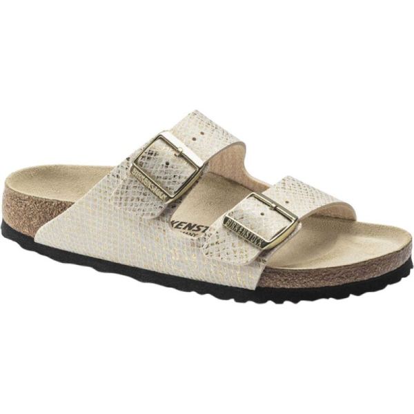 Women's Birkenstock Arizona Python Two Strap Slide Shiny Python Eggshell Microfiber