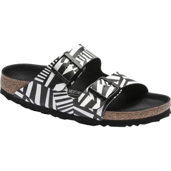 Women's Birkenstock Arizona Camo Two Strap Slide Dazzle Camo Black White Birko-Flor - Click Image to Close