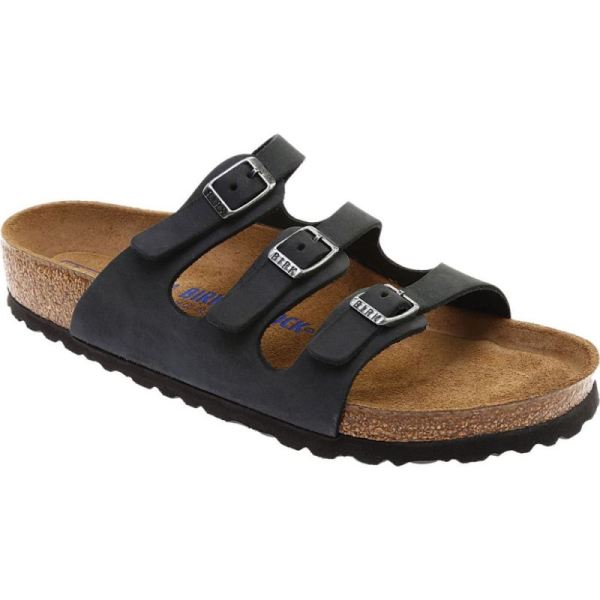 Women's Birkenstock Florida Oiled Leather with Soft Footbed Black Oiled Leather - Click Image to Close