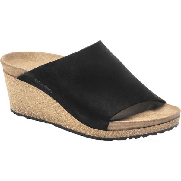 Women's Birkenstock Papillio Namica Suede Wedge Slide Black Suede - Click Image to Close