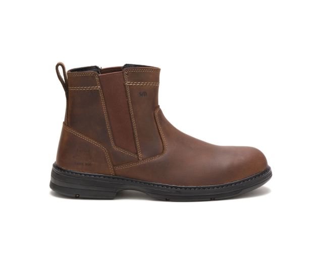 Cat - Inherit Pull On Steel Toe Work Boot Brown - Click Image to Close