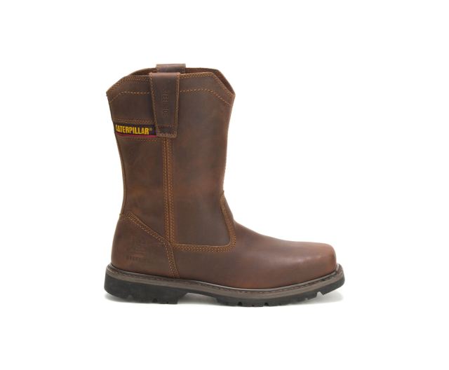 Cat - Wellston Pull On Steel Toe Work Boot Dark Brown - Click Image to Close