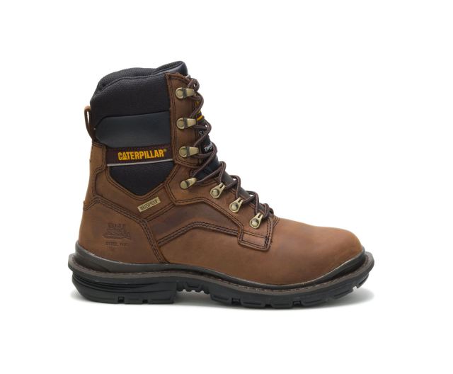 Cat - Flexion Generator 8" Waterproof Thinsulate™ Steel Toe Work Boot Dark Brown - Click Image to Close