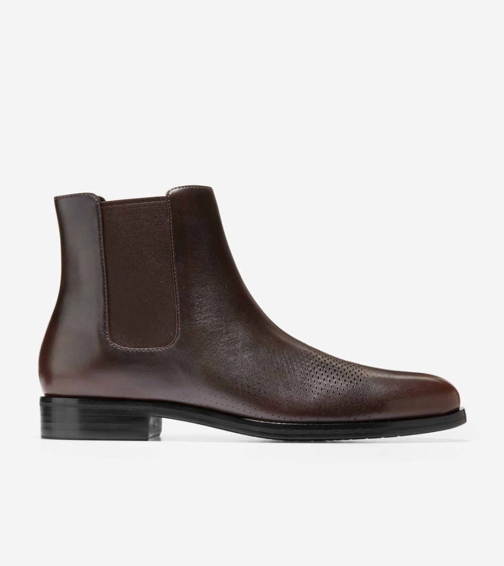 Cole Haan Free Shipping Men's Washington Grand Laser Chelsea Boots - Dark Chocolate-Black Cole Haan Free Shipping Men's Washington Grand Laser Chelsea Boots - Dark Chocolate-Black