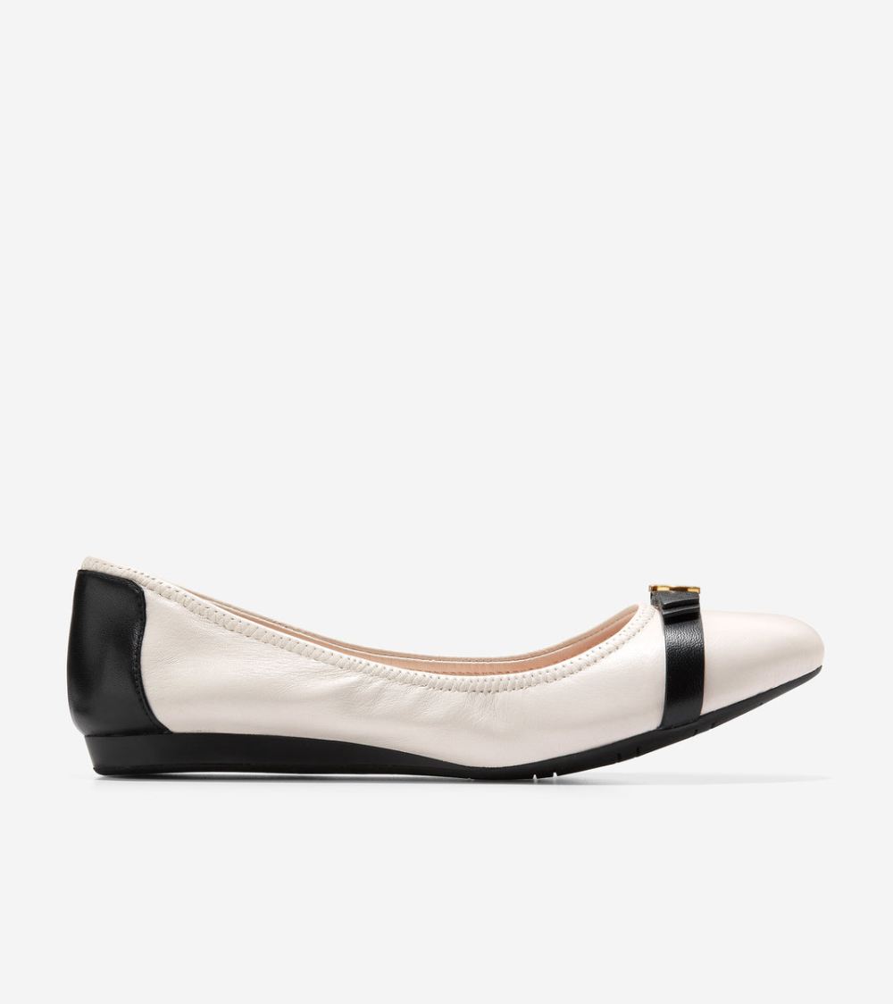 Cole Haan Free Shipping Women's Tova Bow Ballet - Ivory-Black Cole Haan Free Shipping Women's Tova Bow Ballet - Ivory-Black