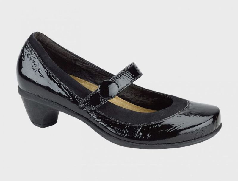 Naot | Trendy-Black Crinkle Patent / Black Velvet Nubuck