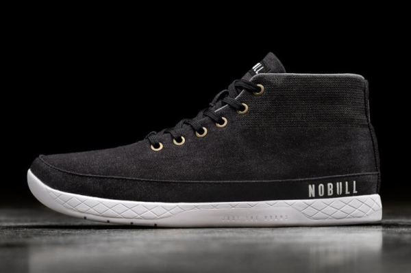 NOBULL MEN'S SHOES BLACK DENIM CANVAS MID TRAINER | STYLISH OUTLET