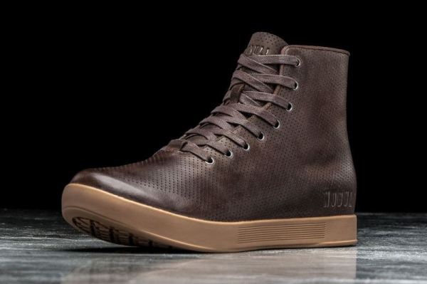 NOBULL MEN'S SHOES HIGH-TOP BROWN LEATHER TRAINER | STYLISH OUTLET