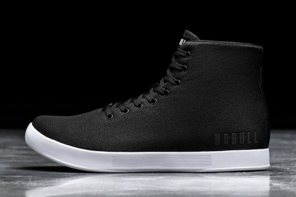 NOBULL MEN'S SHOES HIGH-TOP BLACK WHITE CANVAS TRAINER | STYLISH OUTLET