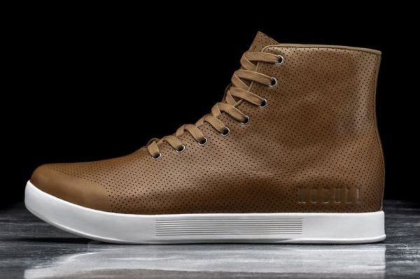 NOBULL MEN'S SHOES HIGH-TOP CHESTNUT LEATHER TRAINER | STYLISH OUTLET - Click Image to Close