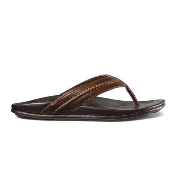 Olukai | Mea Ola Men's Leather Beach Sandals - Dark Java