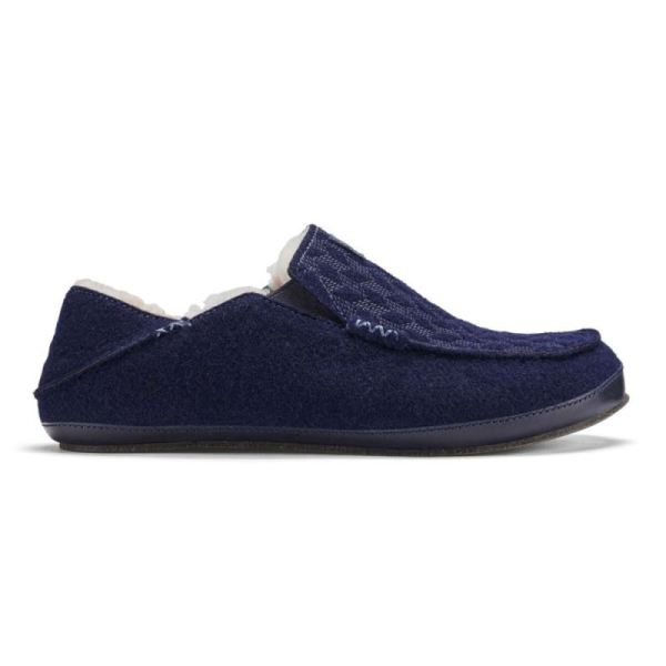 Olukai | Moloa Kilohana Men's Wool Slippers - Trench Blue - Click Image to Close