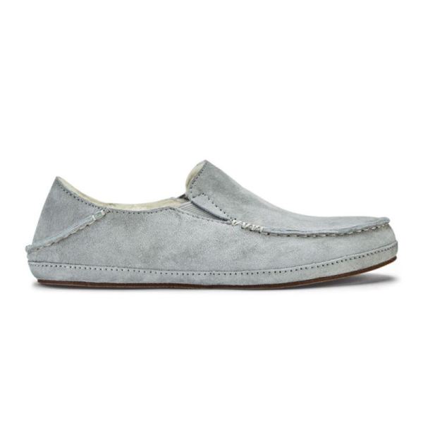 Olukai | Nohea Women's Leather Slippers - Pale Grey - Click Image to Close