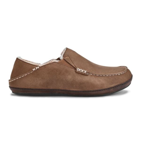 Olukai | Moloa Men's Leather Slippers - Toffee / Dark Wood