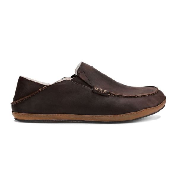 Olukai | Moloa Men's Leather Slippers - Dark Wood