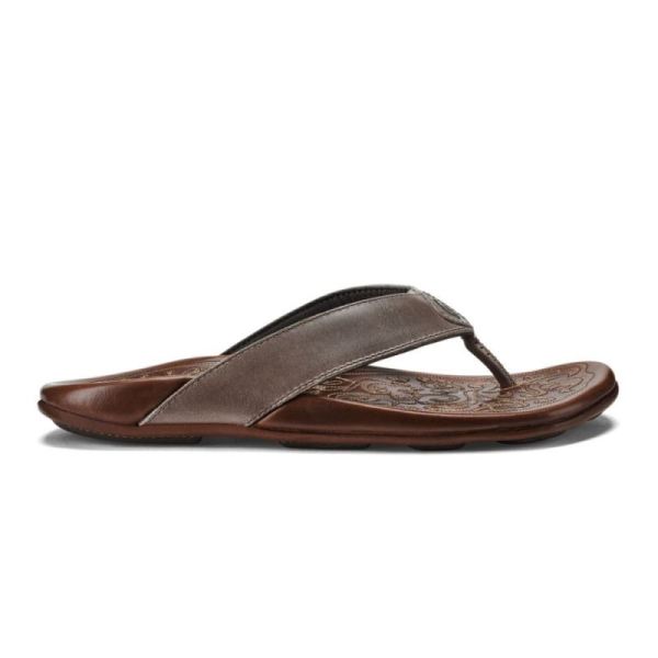 Olukai | Mekila Men's Leather Beach Sandals - Charcoal / Toffee