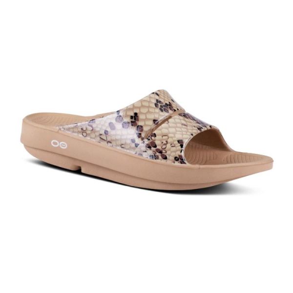 Oofos Shoes Women's OOahh Luxe Slide Sandal - Desert Snake