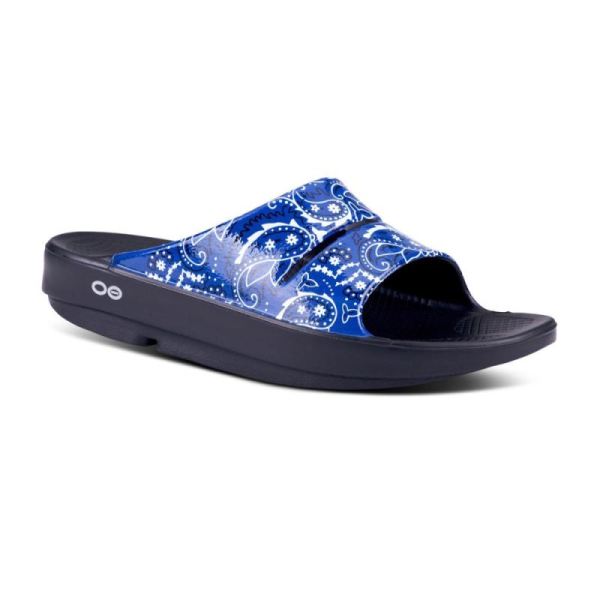 Oofos Shoes Women's OOahh Luxe Slide Sandal - Blue Bandana