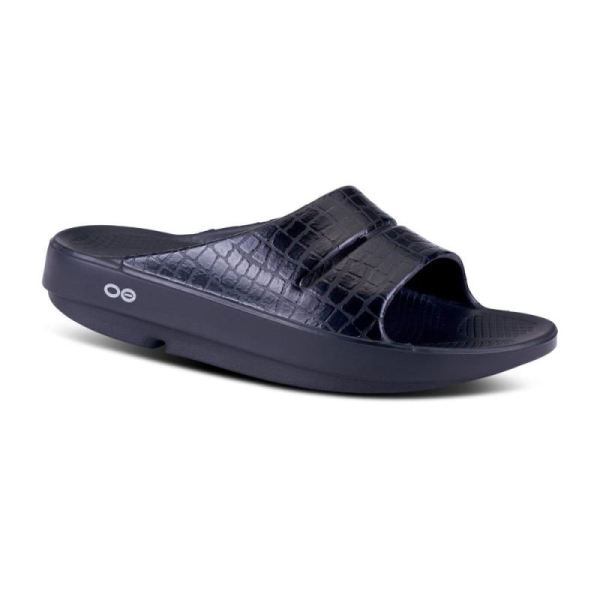 Oofos Shoes Women's OOahh Luxe Slide Sandal - Black Gator